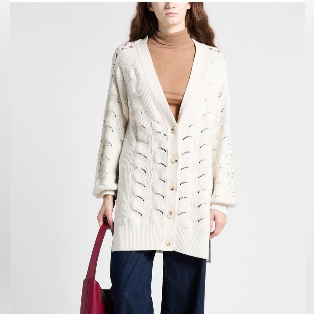 See by Chloé Crystal White Long Cardigan Sweater – Size Large